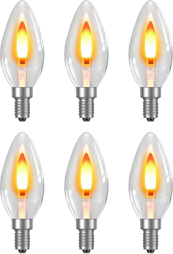 Hompavo Christmas Decorations, LED Flame Light Bulbs, Flickering Lights with Realistic Flame Effect for E12 Candelabra Base, Perfect for Chandeliers, Wall Sconces, Home Indoor Outdoor - 6 Pack