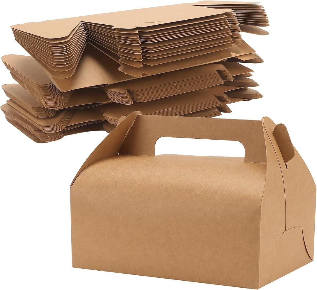 NINGWAAN 50 PCS Brown Gable Boxes, 7.9 x 5.9 x 4.1 inch Kraft Paper Party Favor Treat Bakery Goodie Gift Boxes for Wedding, Birthday, Party