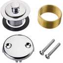 Chrome Polished Bathtub Tub Drain Conversion Kit Assembly, Wellup Lift and Turn Twist Tub Drain Trim Kit with Two-Hole Overflow Faceplate, Chrome Plated