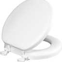 Mayfair Padded Toilet Seat, Cushioned Soft Vinyl over Wood Core Seat, Secure Hinges, Easy Clean, Made in USA, Round, White