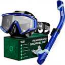 Pano 3 180 Panoramic Dive Mask, Three-Window Tempered Glass Scuba Mask with Dry Top Snorkel, Dual-Layer Silicone Skirt Anti-Leak Diving Gear for Men Women Teens Adults, 4 Color Options