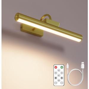Picture Light Battery Operated, 13in Wireless Art Light for Paintings, Dimmable 5000mAh Recharging Battery Picture Light with Remote Control for Wall, Gallery Dartboard Art Bedroom (Gold-1Pack)