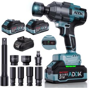 Cordless Impact Wrench, Power Impact Wrenches electric wrench 1/2 inch, 740 Ft-lbs(1000/1600 N.m), Six Adjustable Speed, w/ 2 Battery, 5 sockets, 1 glove, 1 extension rod, 2 pins, 2 holsters (1600Nm)