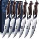 Steak Knives Set of 6, Ultra Sharp 4.5 Inch Serrated Steak Knife Set, Japanese High Carbon Steel Kitchen Steak Knives with Ergonomic Handle