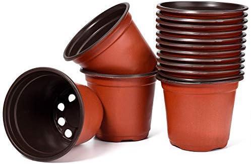 Delxo 4 Nursery Pots 100 Pcs Plastic Small Plant Pots with Drainage Holes, Flexible Seed Starter Pots for Seedlings, Cuttings & Transplanting, Reusable Flower Pots for Indoor Outdoor Plants, Red