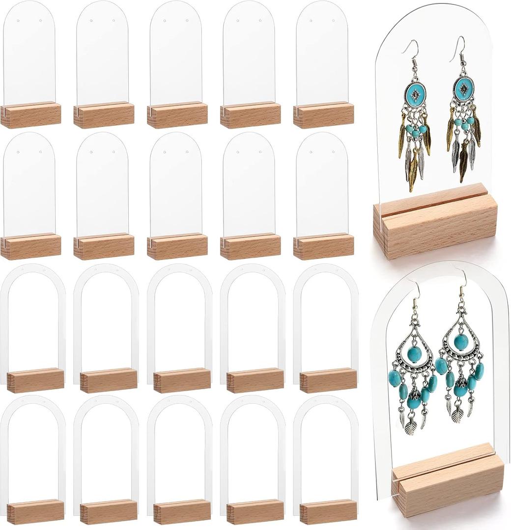 48 Pieces Acrylic Earring Display Stand Jewelry Retail Holder Arch Holder Solid Hollow Acrylic Sign Stand Jewelry Displays with Wooden Bases for Studs Dangle Earring
