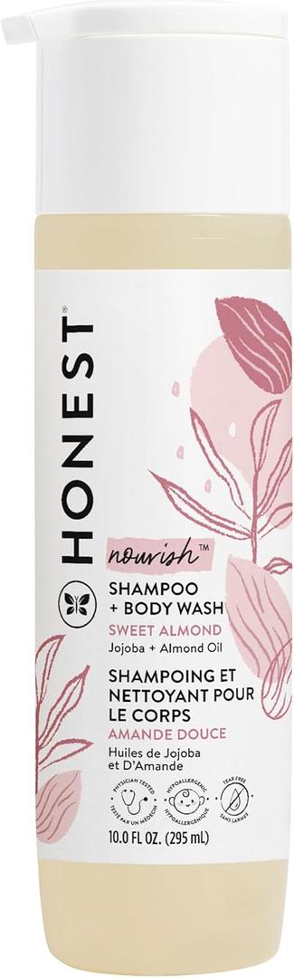 The Honest Company 2-in-1 Cleansing Shampoo Body Wash Gentle for Baby, Naturally Derived Tear-free Hypoallergenic Sweet Almond Nourish 10 fl oz