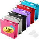 Extra Capacity Plastic Hanging File Folder,12 Pack Reinforced Hang Folders Letter Size,Heavy Duty 2 Inch Expansion,Filing Cabinet Folders,for Bulk Files, Medical Charts,Assorted Colors