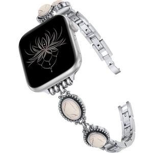 Moolia Turquoise Stone Bracelet Compatible with Apple Watch Band 42/41/40/38/46/45/44/49mm Women Metal Handmade Adjustable Replacement for iWatch Series 11 10 9 8 7 6 5 4 3 2 1 SE/Ultra1/2/3