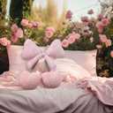 Beeveer Small Bow Cherry Throw Pillow Wool Cute Coquette Room Decor Decorative Throw Pillows Aesthetic Room Decor Bowknot Shaped Plush Cushions for Valentines Day Bedroom Sofa Couch(Pink)
