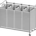 Simple Houseware 4-Bag Heavy Duty Laundry Sorter Rolling Cart, Silver, 32.75 Inches X 17.5 Inches X 31.5 Inches