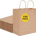 COGLARING Brown Gift Bags with Handles Bulk 100 Pack, 13x7x14 Inch for Shopping, Retail, Merchandise Packaging - Eco-Friendly Durable Paper Bags