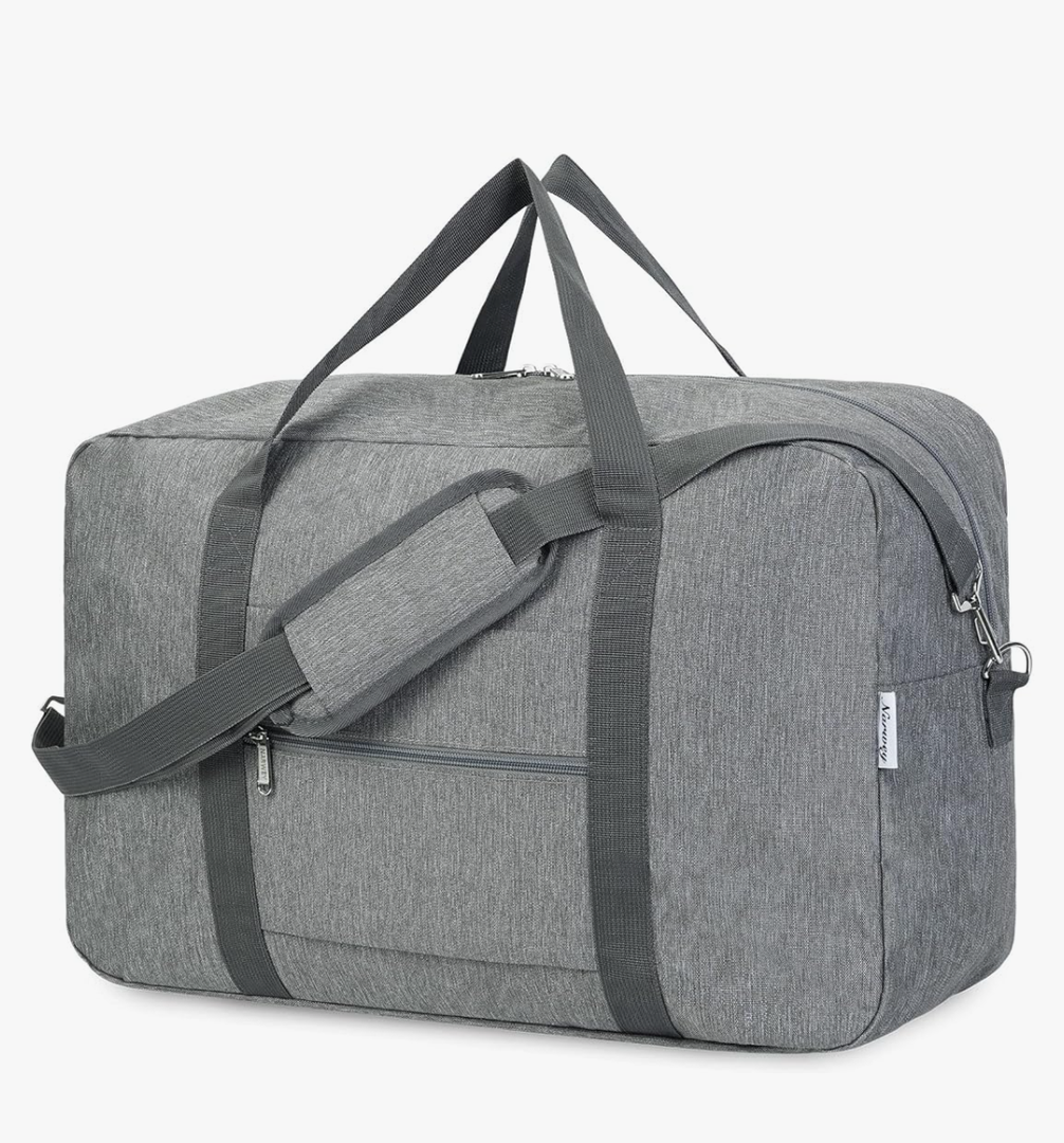 Foldable Carry on Luggage 22x14x9 Airline Approved Duffle Bag for Travel Packable Duffel Bag for Traveling Airplane for Women and Men 40L (Grey (With Shoulder Strap), Grey