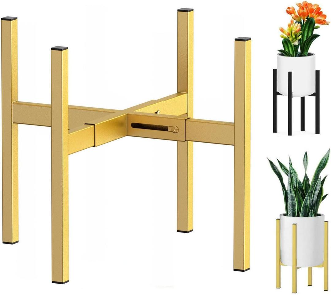 Metal Plant Stand, Adjustable Size Fits 10 12 13 14 15 16 Inches Large Planter Pot,Mid Century Expandable Plant Holder Indoor Outdoor Corner (HeavyGold, Fits all pots between 8" and 16")