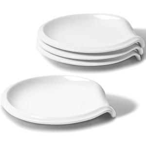 Spoon Rest, Ceramic Ladle Rest for Stove Top, 5.5 Inches Spoon Holder for Kitchen Counter Porcelain, Kitchen Utensils Accessories, Set of 4, White