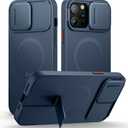 SURITCH for iPhone 13 Pro Max/12 Pro Max Case with Magnetic Camera Slide Cover and Adjustable Kickstand, Compatible with MagSafe, Shockproof Bumper Case Slim Protective Cover 6.7 Inch, Blue