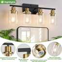 Indoi 4-Light Bathroom Light Fixtures, Black and Gold Modern Vanity Lights with Clear Glass Shades, Bathroom Wall Lamp for Mirror Living Room Cabinet Bedroom Porch