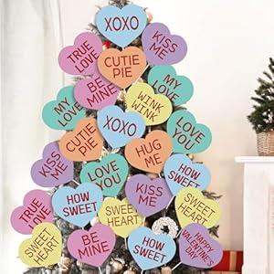 Juinte 24 Pcs Large Valentines Day Decorations Indoor: Candy Heart Tree Picks Cute Sweet Conversation Heart Decorations for Valentines Tree Topper Home Wedding Party Decor