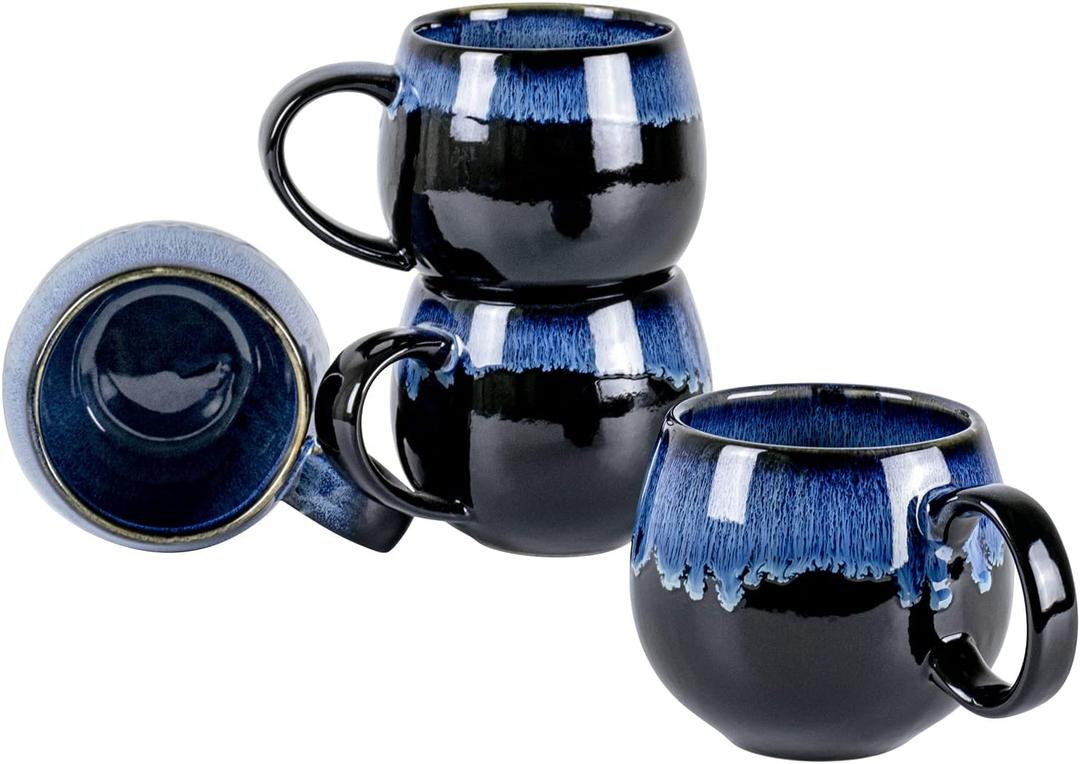 UNICASA Coffee Mugs Set, 18oz Ceramic Jumbo Mugs Set of 4, Porcelain Cereal, Soup Cups with Handles for Coffee, Tea, Milk, Latte and Cocoa, Microwave Safe - Reactive Blue