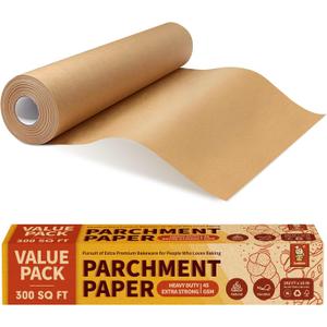 Katbite 15in x 242ft Unbleached Parchment Paper Roll, 300 Sq.Ft, Non-Stick with Serrated Cutter for Baking, Cooking, Air Fryer (15 in x 242 ft, Brown)