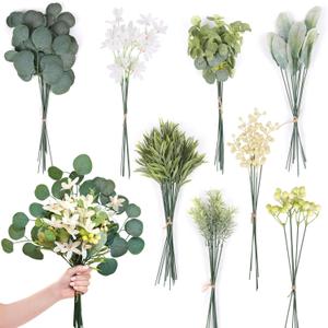 CCINEE 75pcs Artificial Greenery Stems Box Set, Faux Flowers Bouquet with Stems Fake Plants for DIY Wedding Bouquet Floral Arrangement Spring Home Table Decoration