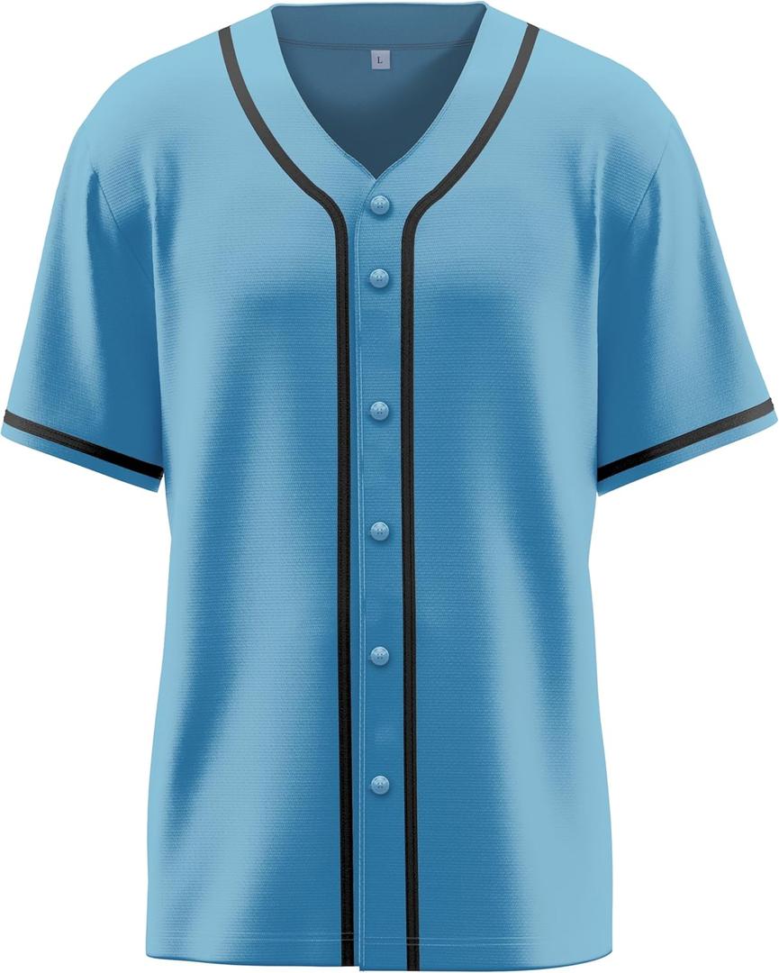 Baseball Jersey for Men,Blank Baseball Jerseys Shirts Short Sleeve Hip Hop Sports Casual Button-Down Uniforms (Blue, XXXL)