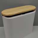 Small Bathroom Trash Can with Lid, 10L/2.6 Gal Slim Wastebasket - Odor & Pet Proof, Inner Bucket & Wood Grain Top, Plastic White Garbage Can for Kitchen, Bedroom, Living Room, Office, RV
