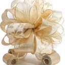 CT CRAFT LLC Champagne Gold Swirl Less Glitter Christmas Tree Topper Bow 11" with 4 Ribbon Streamers x 3 Yards Long Each for Holidy Elegant Fancy Home Dcor Indoor