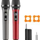HWWR Wireless Microphones, Professional Dual Karaoke Microphones, Wireless Dynamic Microphone System Set with Rechargeable Receiver for Home Party, Speech, Wedding, Church, PA System (Red)
