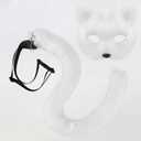 Cat Mask Tail Set, Faux Fur Therian Fox Mask Animal Long Tail Halloween Christmas Party Costume for Girls Women (White)