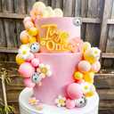 JeVenis 34 PCS Groovy Cake Toppers Boho Hippie Daisy Flower Cake Decoration Party Decorations Girl Birthday Party Boho Groovy Party Supplies, Pink