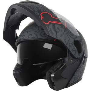 SPARK DOT Approved Modular Flip-Up Dual Visor Motorcycle Full Face Helmet for Adults Men & Women (Skull, X-Large)