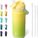BJPKPK Insulated Water Bottle with Straw Lid, 18oz Thermos Water Bottles, Flex Handle & Non-slip Boot, BPA Free Leak Proof Stainless Steel Metal Thermos, Tumblers, Cups,Fresh Green