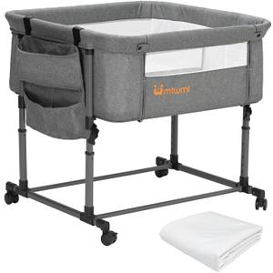 MTWML Twin Bassinet for 2 Babies,Portable Twins Crib with Storage Bag and Replaceable Mattress Cover,Adjustable Height Double Bedside Crib Attaches to Bed with Strap for 0-6 Months (Deep Grey)