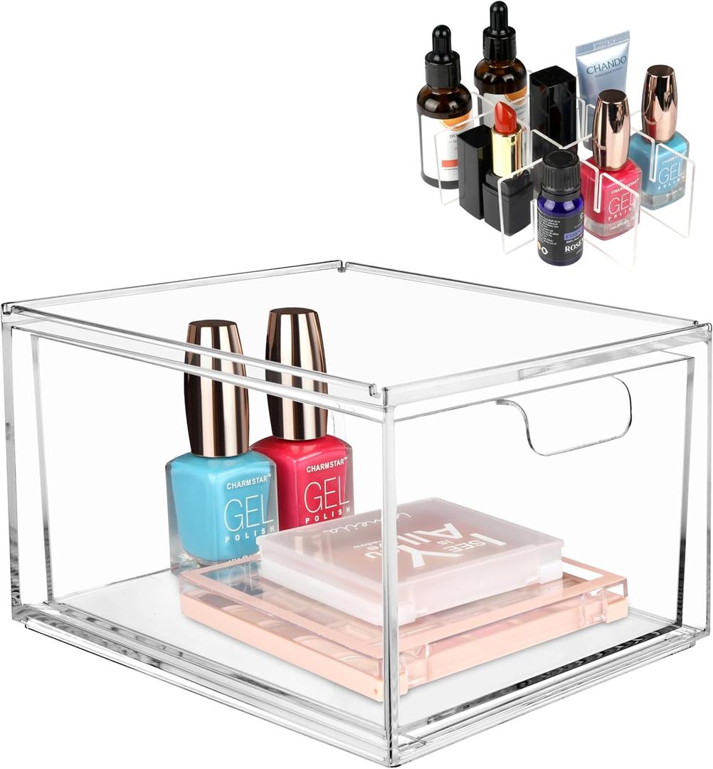 Yes!Fresh Drawer Organizer Stackable Cosmetic Desk Organizer with Removable Interior Partitions for Vanity Organization and Storage,Clear Bathroom Organizer (1)