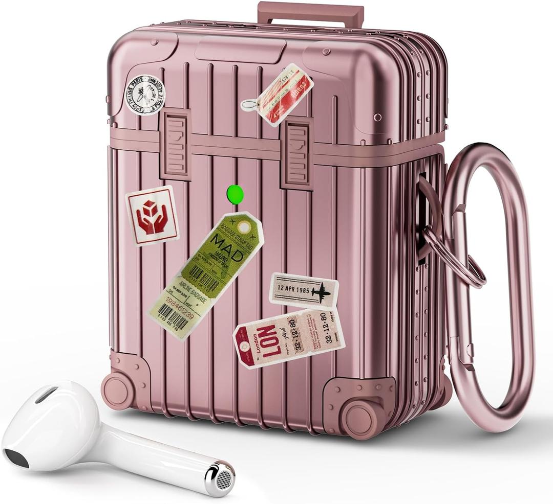 KOREDA Compatible with AirPods Case Cover, Funny Suitcase Design Case for Airpods 2nd Generation/ 1st Generation, Cute Fashion Protective Hard Case for Women Men with Keychain