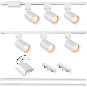 6 Lights LED Track Lighting Kit with 6.6FT H Track Lighting Rails & Floating Canopy Connector, GU10 Track Light Kit Modern Kitchen Track Lighting Fixtures Ceiling Spot Light, White - No Bulbs