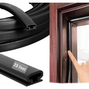 Rubber Weather Stripping Door Seal Strip, Self-Adhesive Door Weather Stripping Strip, Soundproof D Shape Waterproof Weatherstripping for Door Frame Windows Insulation (23ft,Black)
