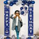 Blue Birthday Decorations for Men Women Boys, Happy Birthday Decorations Navy Blue and Silver, Happy Birthday Banner Balloons Tablecover Fringe Curtain Door Banner, Mens Boy Bday Party Supplies Decor