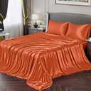 Vonty Satin Sheets Twin Silky Soft Satin Bed Sheets Rust Orange Sheet Set, 1 Deep Pocket Fitted Sheet + 1 Flat Sheet + 1 Pillowcases, Burnt Orange