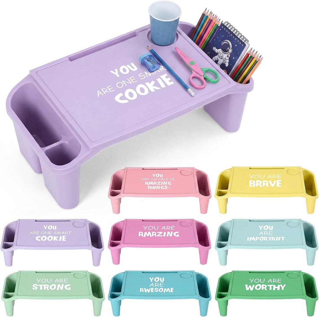 Beeveer 8 Pcs Kids Lap Desk Trays with Side Storage 19.7x9.6x7.1,Vibrant