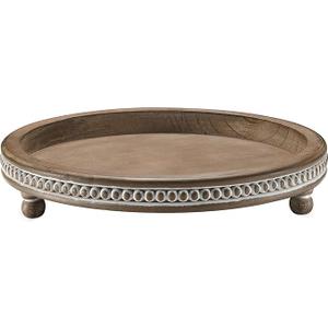 Handmade 12 Inch Decorative Tray, Small Beaded Tray Coffee Table Decor, Warm Brown Round Wooden Tray for Coffee Table, Dining Room Table Entryway and Living Room Table