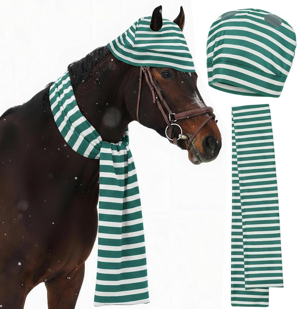 Paterr 2 Pcs Halloween Horse Scarf Hat Outfits Accessory Striped Scarf Hat for Horse Parade and Parties Costume Accessories (Green, Gray)
