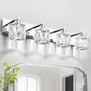 VOLISUN Crystal Vanity Lights for Bathroom, 4 Light Modern Stainless Steel Bathroom Light Fixtures Over Mirror, Chrome Bathrooms Lights Fixtures - UL Certificated (Exclude Bulb)