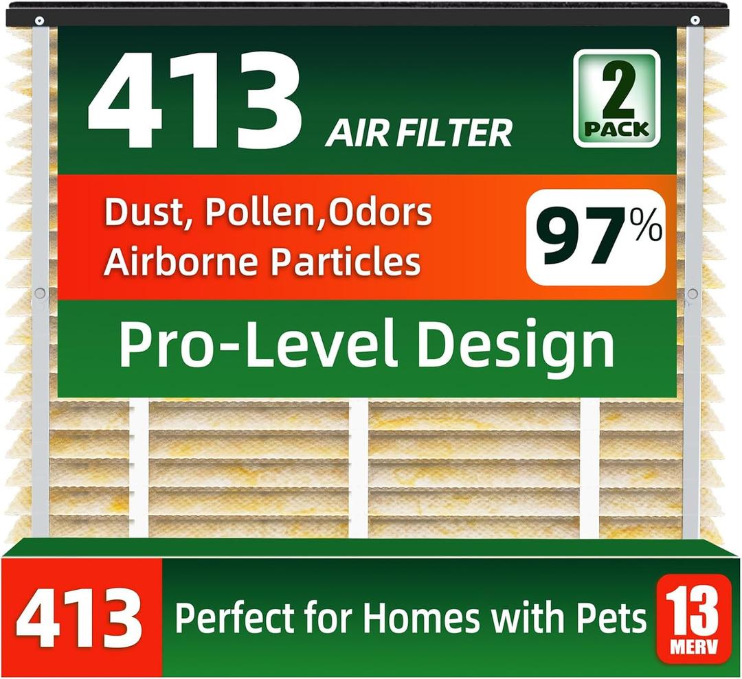 2 Pack 413 Air Filter Replacement, Help Reduce Odor, Humidity Resistance & Dust Capture, Compatible with AprilAire Whole House Air Purifiers,16x25X4 Furnace Filter
