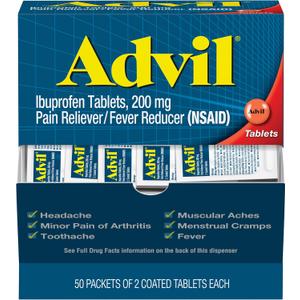 Advil Pain Reliever and Fever Reducer, Pain Relief Medicine with Ibuprofen 200mg for Headache, Backache, Menstrual Pain and Joint Pain Relief - 50x2 Coated Tablets