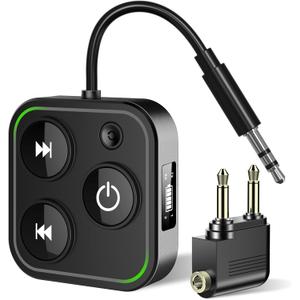 2026 Pro Bluetooth 5.4 Transmitter Receiver, 2-in-1 Wireless Audio Adapter for Airplane/TV/PC/Gym - Dual Link Headphone, Low Latency, Battery Display, Built-in Mic, 30H Playtime, Aviation Metal Frame (Black)