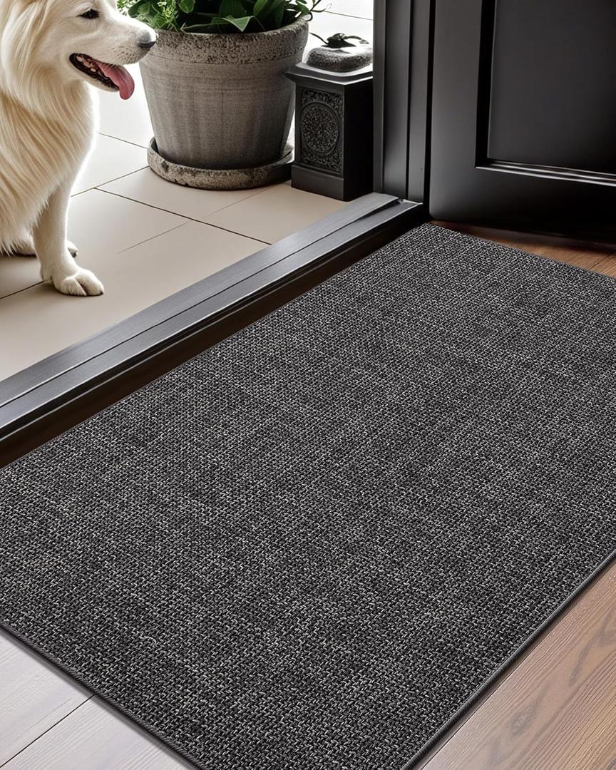 Color&Geometry Thin Door Mat Indoor Entrance Non Slip Rubber Backed, 24"x36" Indoor Door Mats for Entryway, Dirt Trapper Doormat, Washable Front Door Rugs, Charcoal Grey