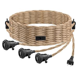 3 Light Plug in Pendant Light Cord, 25FT Hanging Lights with Plug in Cord, Hemp Rope Hanging Light Kit with 2 Way Switch, Farmhouse Pendant Light Kits DIY HangingLight