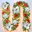 Christmas Garland,Christmas Garland with Lights,Xmas Decor,9 ft Rattan Artificial Flower Vine Plants Xmas Decorations for Indoor Outdoor Home Mantel Fireplace Stairs (Green)
